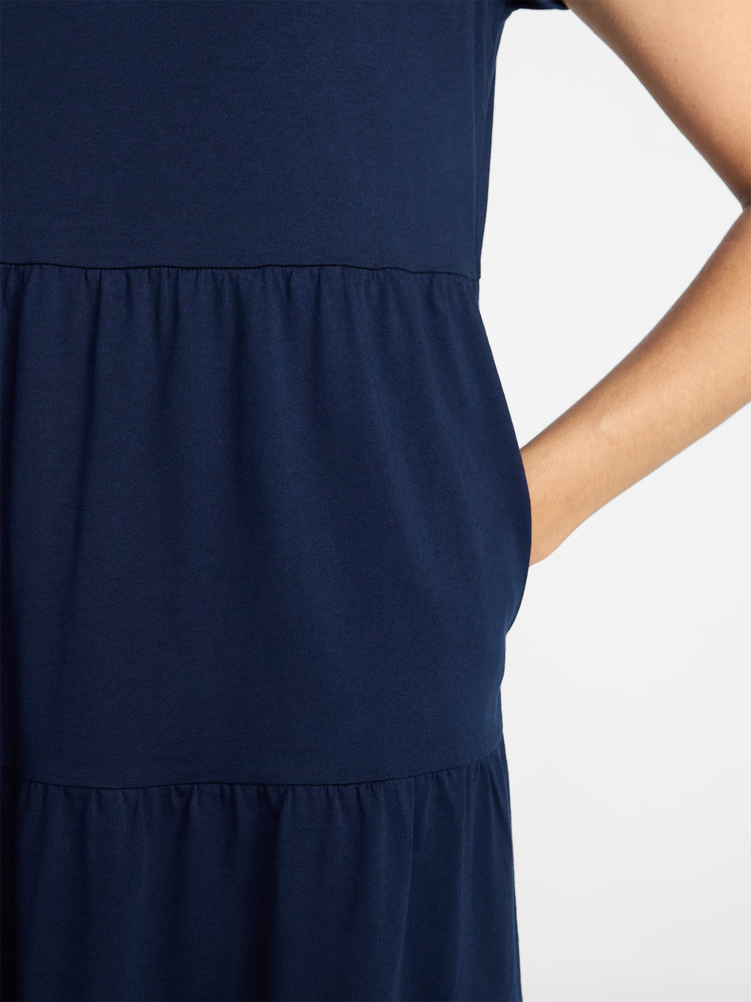 Time and Tru Women's Tiered Cotton Mini Dress with Short Sleeves, Sizes XS-XXXL