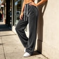 thumbnail image 2 of Women Casual Fleece Wide Leg Pants, Elastic Waist Loose Long Trousers with Side Pockets for Daily Loose Outfits Gray-A M(M), 2 of 8