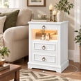 thumbnail image 2 of Hiphuta Wide Farmhouse Nightstand with 3 Drawers & Charging Station, Wood End Table for Living Room, LED Bedside Table for Adult Bedroom, White, 2 of 8