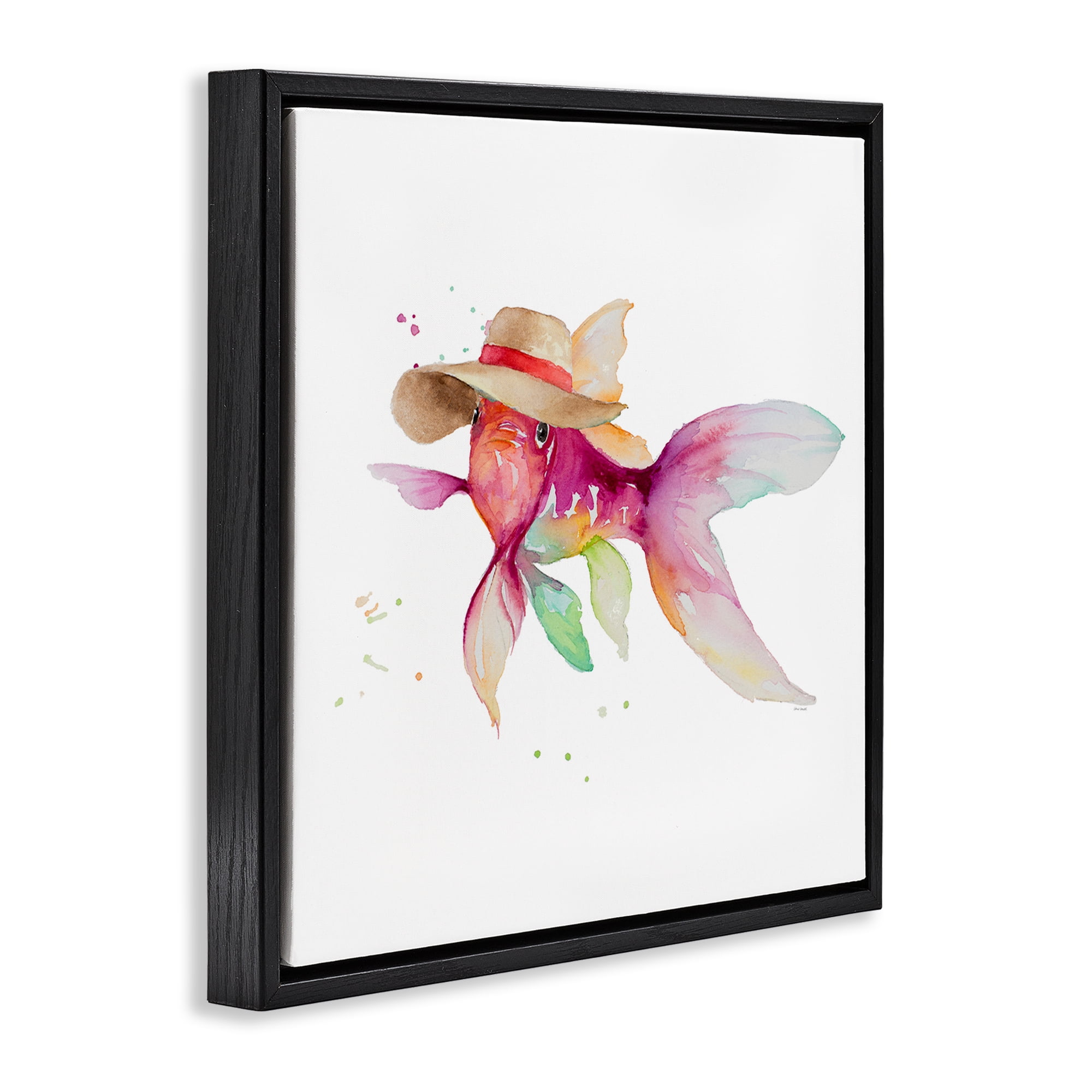 Stupell Industries Beach Fish Watercolor Novelty Painting Black Floater Framed Canvas Art Print Wall Art, 18 x 18