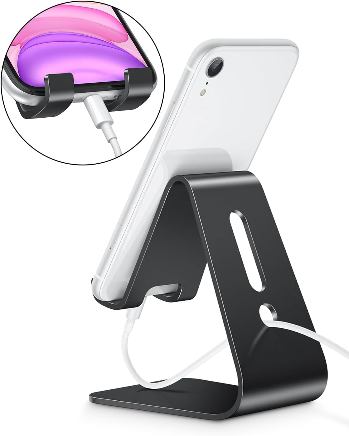 Upgraded Aluminum Cell Phone Stand for Desk, C1 Durable Cellphone Dock with Protective Pads, Smart Stand Designed for iPhone16, 15/14/13/12 Pro Max XR XS, iPad Mini, Android Phones,Rose Gold