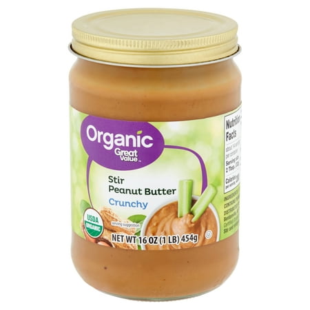 (2 Pack) Great Value Organic Crunchy Stir Peanut Butter, 16