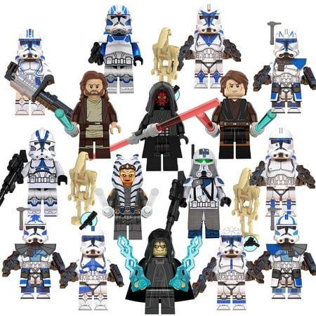 501st Clone Troopers Mini Figures, 16 Pcs Clone Wars Obi-Wan Action Figures Battle Pack with Accessories Building Blocks Toys for Adults Kids Gift Collection