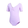thumbnail image 5 of AHTJRT Short Sleeve Leotards for Girls Gymnastics Unitards Summer Leotard Bodysuit Kids Dance Ballet Outfits Beige 11-12 Years, 5 of 8