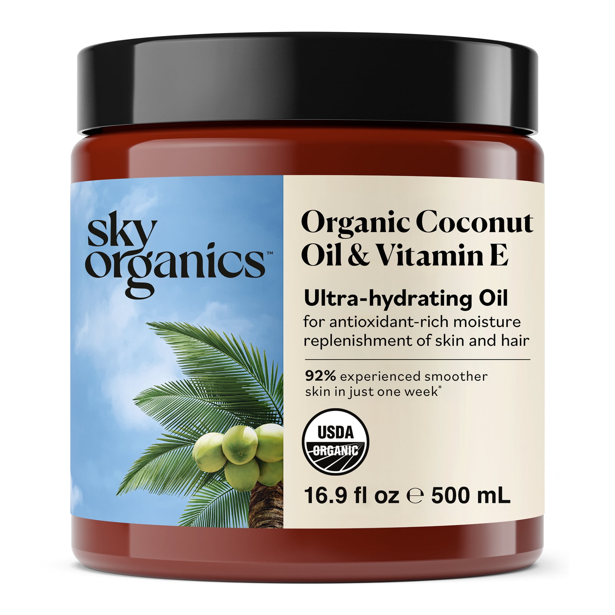 Sky Organics Organic Coconut Oil & Vitamin E Ultra-Hydrating Oil for Hair + Skin, 16.9 fl oz