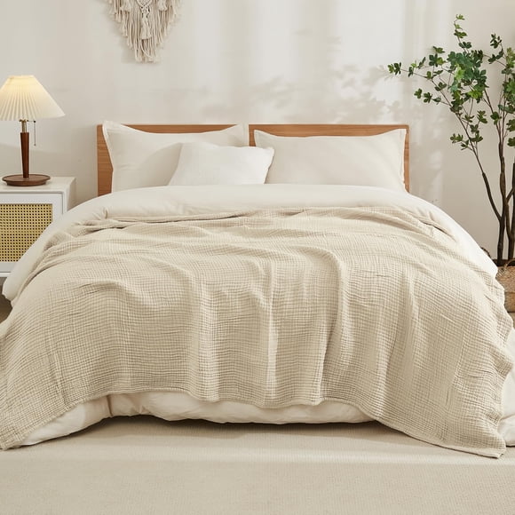 EMME Cotton Blanket King Size for Bed Soft Muslin Blankets 108"x90" Lightweight Breathable Layering Bedspread Coverlet All Season Gauze Blanket, Ligh