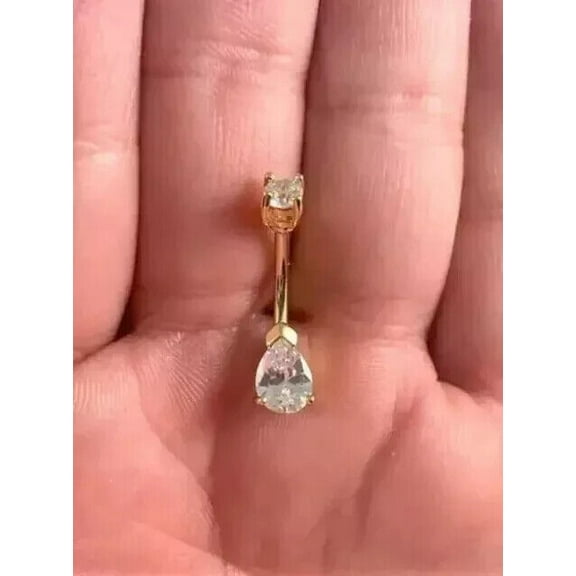 2Ct Pear Cut Lab-Created Diamond Women Belly Button Ring 14K Yellow Gold Plated