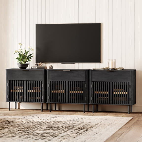 94.5" Wood TV Stand for TVs up to 100", Entertainment Center with Storage Shelves, Black