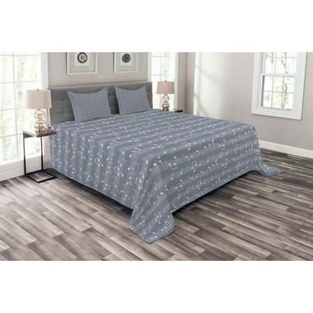 Motifs Cd - Grey Bedspread Set, Piano Music Clay Motif with Various Notes Symbols Beats Melody Rhythm Harmony Jazz, Decorative Quilted Coverlet Set with Pillow Shams Included, Ash White, by Ambesonne