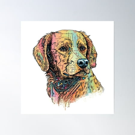 Golden Retrieving Intelligence - Ai That Takes Care Of Your Fur Baby With Clever Tech Poster Wall Art, Modern Wall Decor, 16x16 UNFRAMED