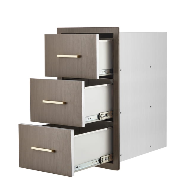 Armoire de Rangement à Trois Tiroirs en Acier Inoxydable pour Cuisine Extérieure – Montage Affleurant, Résistante aux Intempéries, Poignées Faciles d'Accès – Idéale pour Îlots de BBQ, Postes de Gril de Patio