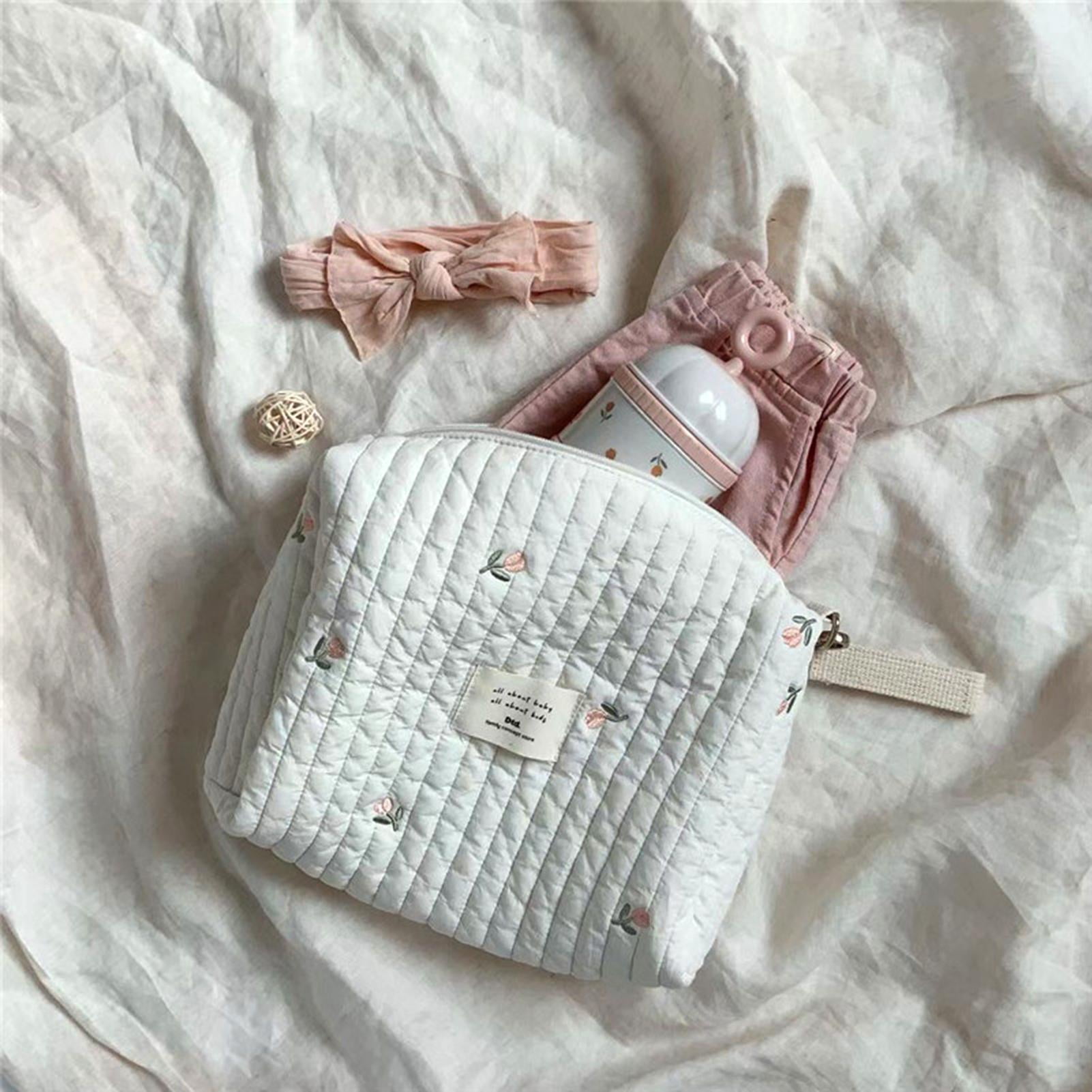 Diaper Bag|Cute Cotton Diaper Bag Organizing Pouches|Small Cotton Carry Purse Zipper Embroidered Mom