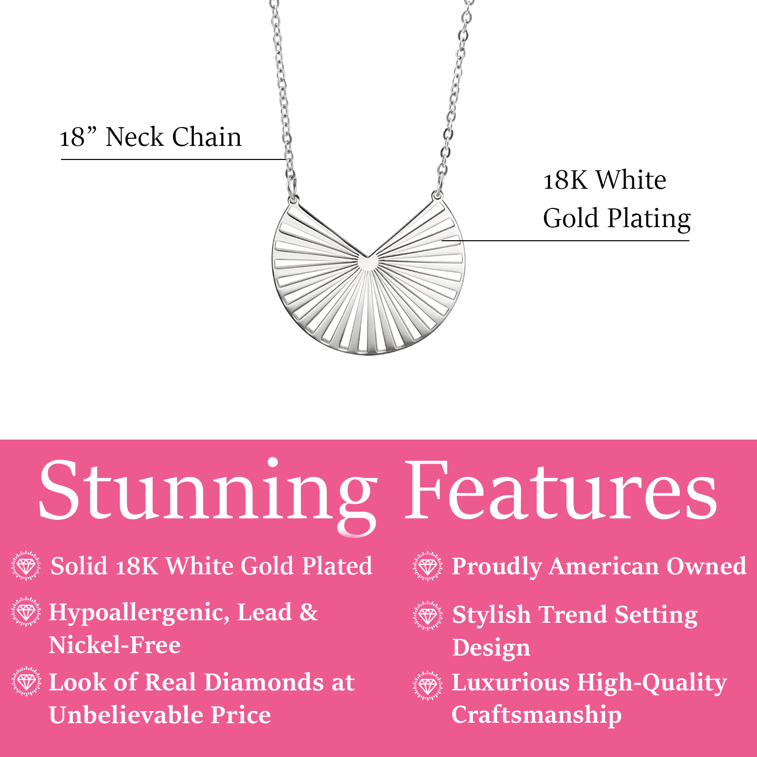 Cate & Chloe Taylor 18k White Gold Plated Pendant Necklace for Women, Gift for Her