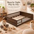thumbnail image 2 of Miniyam Full Size Kids Floor Bed with Guardrails, Door and Book Storage, Espresso, 2 of 7