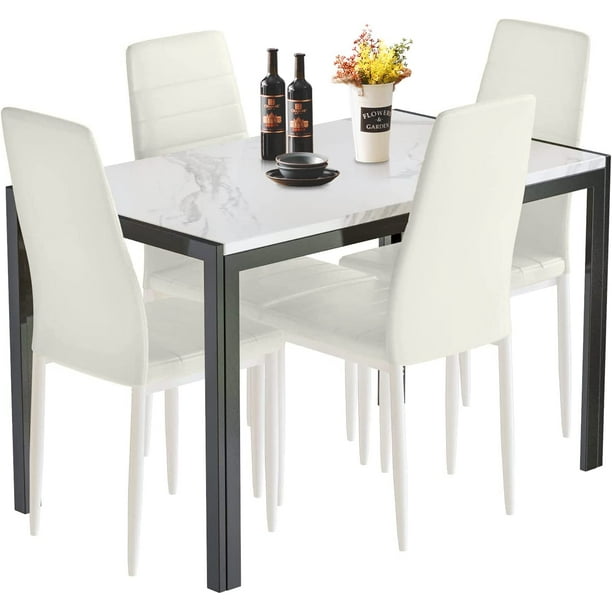 AWQM Faux Marble Dining Table Set for 4,Kitchen Table and Chairs,5