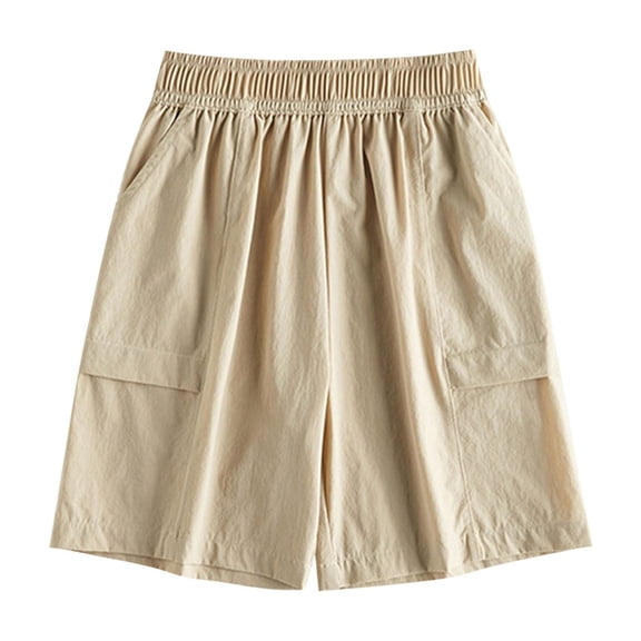 LNWUY Middle and Large Children's Summer Thin Elastic Waist Speed Pants Ice Silk Children's Shorts Pocket Work Pants Yellow 11 Years