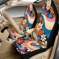 thumbnail image 3 of Xixirimido Breathable Car Seat Cover Set of 5 PU Leather Front Seats with Seat Belt & Console Covers Universal Fit Automotive Accessories, 60s Retro Hippie Flower, 3 of 8