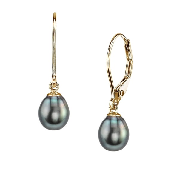 14K Gold Drop Tahitian South Sea High Luster Cultured Pearl Leverback Earrings