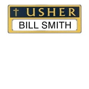 Usher Badge Personalize-able Magnetic Gold Blue Package of 4