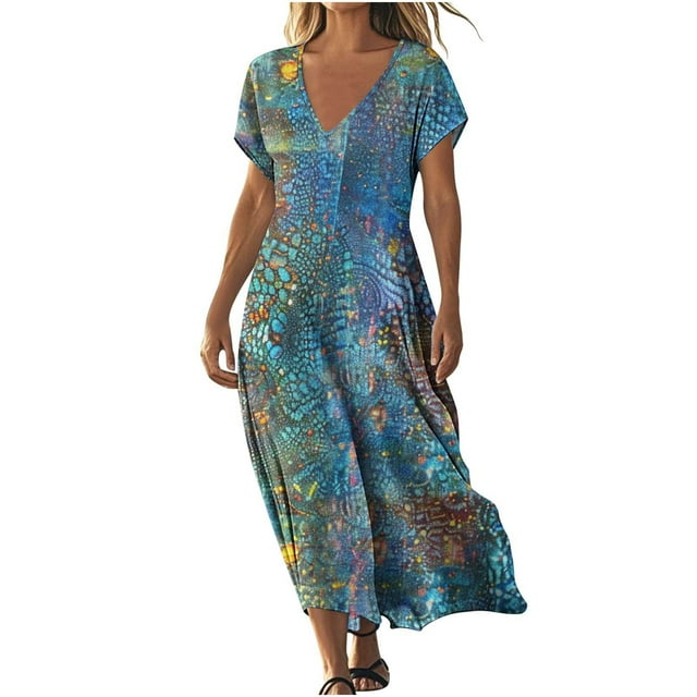 Hauts à Enfiler pour Femmes Vêtements Printemps Automne 2025 Chemises à Manches Longues Tendance Col Rond Ample Hauts de Festival Robe à Manches Courtes Imprimée à Col en V Jupe Longue Grande Taille pour Femmes Été
