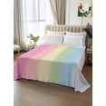 thumbnail image 3 of Full Size Flat Sheet Only, Rainbow Stripes Soft Brushed Microfiber Bed Sheets, Modern Colorful Cream Striped Aesthetics Hotel Quality Breathable Bedding Top Sheet, Easy Care, 81"x96", 3 of 9