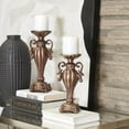 thumbnail image 2 of DecMode 2 Candle Brass Polystone Scroll Pillar Candle Holder, Set of 2, 2 of 8