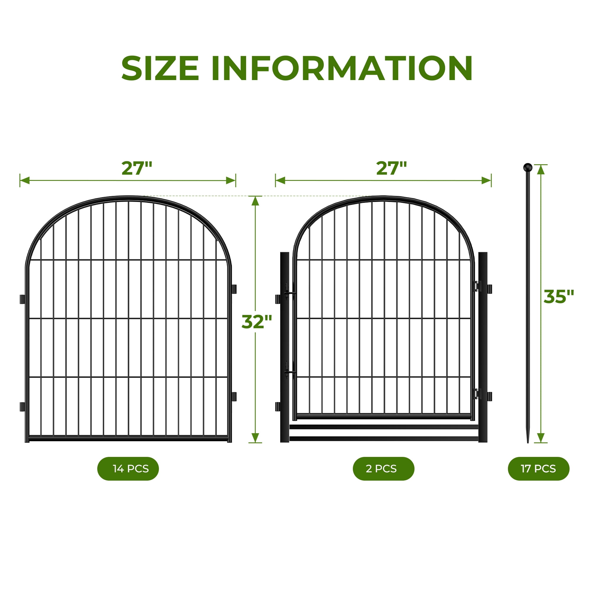 Suchown 32" Decorative Garden Fence, 16-Panel Arched Metal Landscape Edging, Rust-Proof Flower Bed Border & Small Animal Barrier, No Tools Required