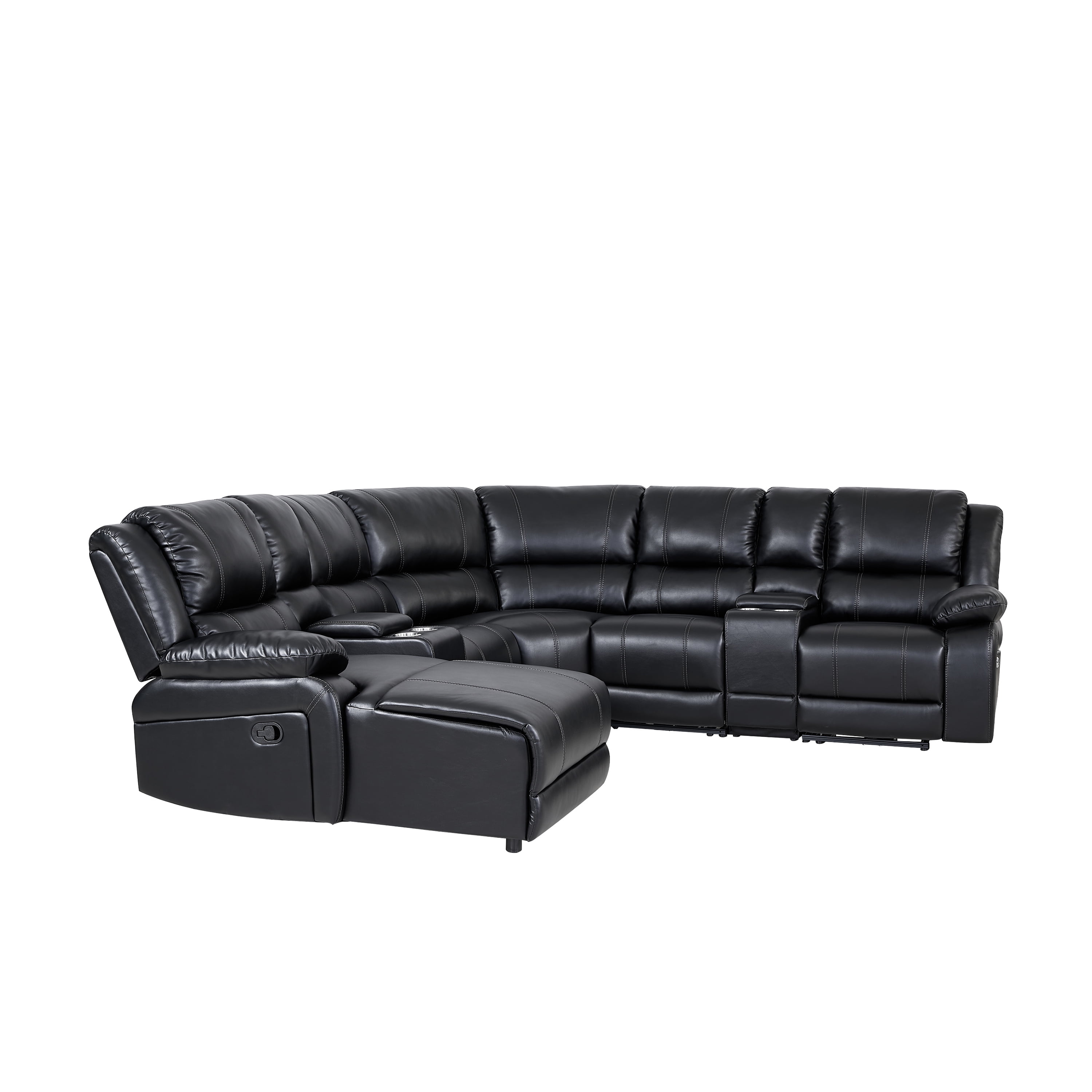 AC Pacific 7 Piece Traditional Dacron Fiber Reclining Living Room Set Black