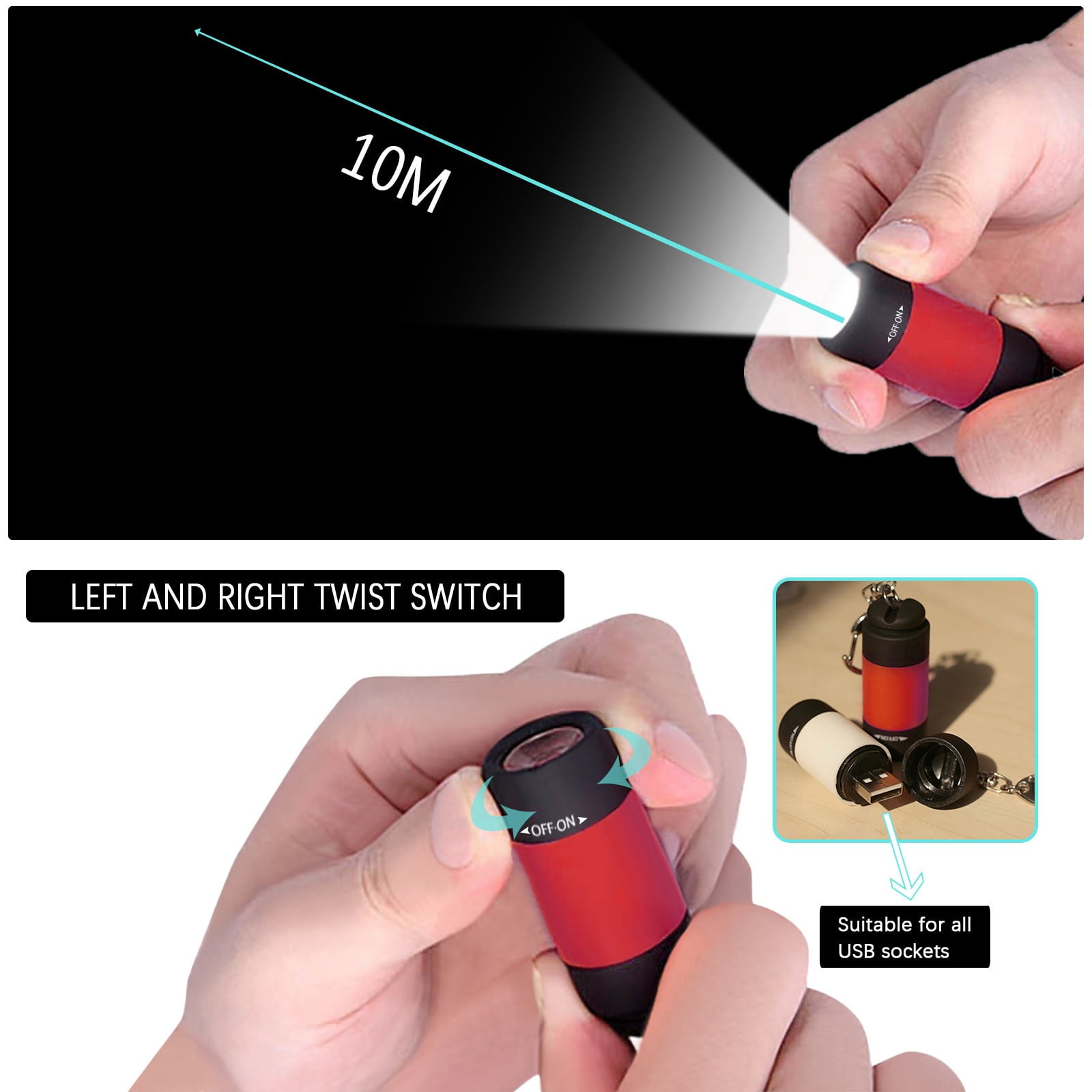 USB Rechargeable Keychain Flashlights, 0.3W Mini Keychain Light, 5 Pack Waterproof Small Flashlights for Emergency LED Tiny Flashlight Colorful Gift for Kids Students Family, Gift