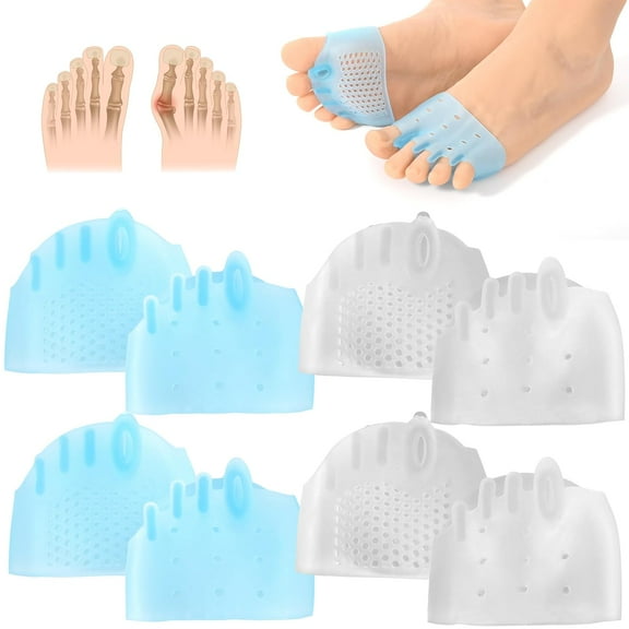 4 Pairs Silicone Toe Separators for Women and Men Toes Spreaders Correct Spacers for Big Toe Bunion Corrector Cushion (2 pairs blue and 2 pairs white)