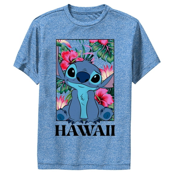 Boy's Lilo & Stitch Tropical Hawaii Poster Performance Graphic Tee Royal Blue Heather Small