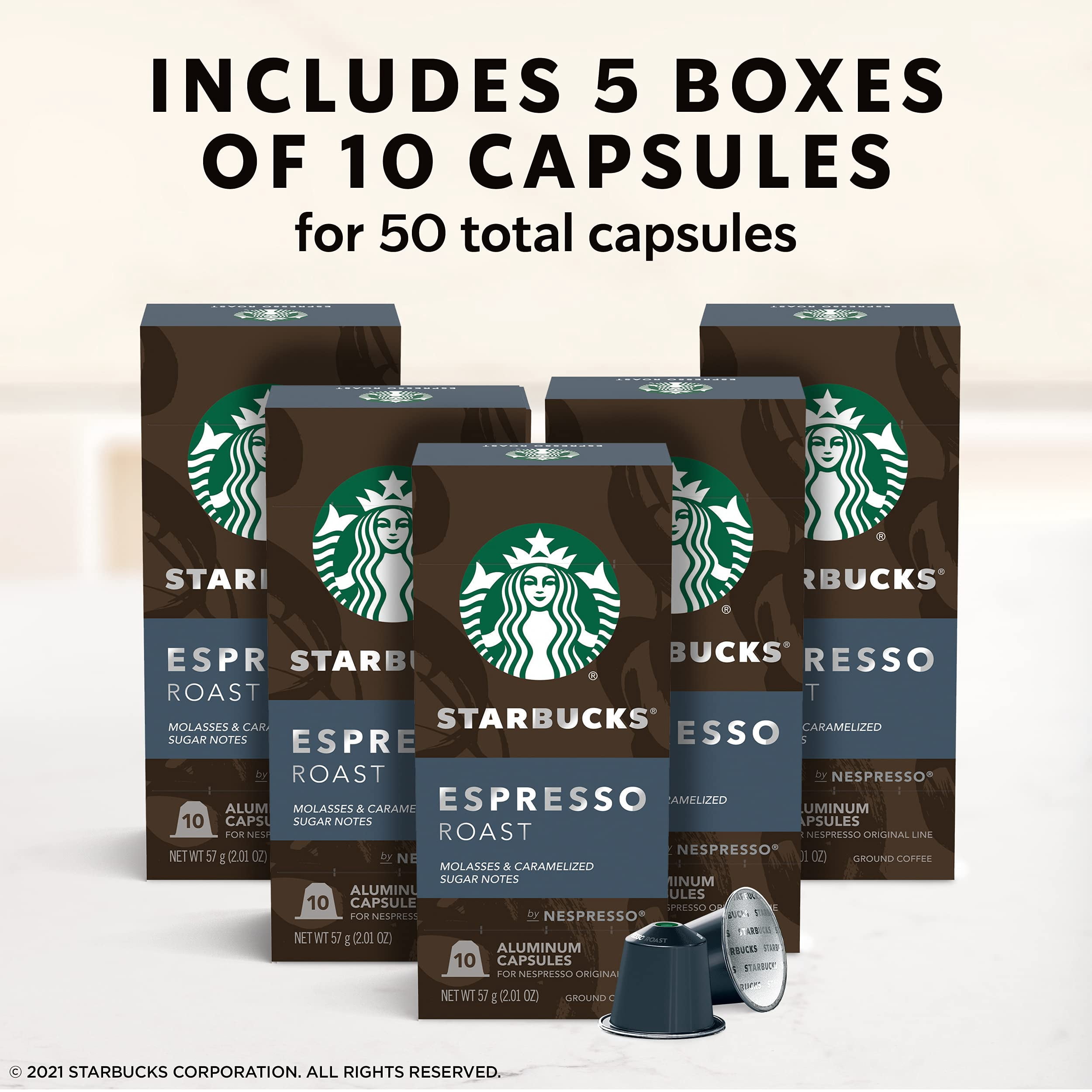 Starbucks By Nespresso Decaf Dark Roast Espresso (50-Count Single Serve Capsules, Compatible With Nespresso Original Line System)