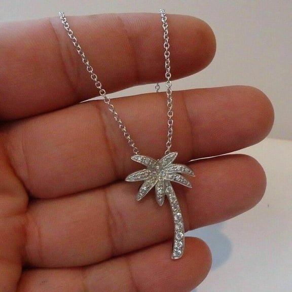 2Ct Lab Created Round Diamond Palm Tree Pendant 14K White Gold Over Free Chain