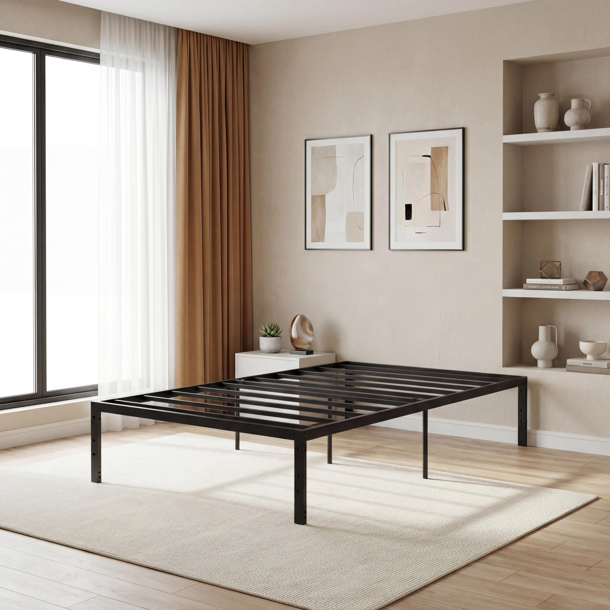 BSHTI 35" Twin Bed Frame – Heavy Duty Metal Platform, 14.2" Under-Bed Storage, No Box Spring Needed, Minimalist Design, Black