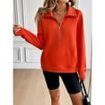 thumbnail image 5 of Women's Half Zip Collar Pullover, Raglan Sleeve Casual Sweatshirt, Pocket Front Kangaroo Pocket, Loose Fit Crewneck Top, Autumn Winter Relaxed Streetwear Style Orange XXL, 5 of 10