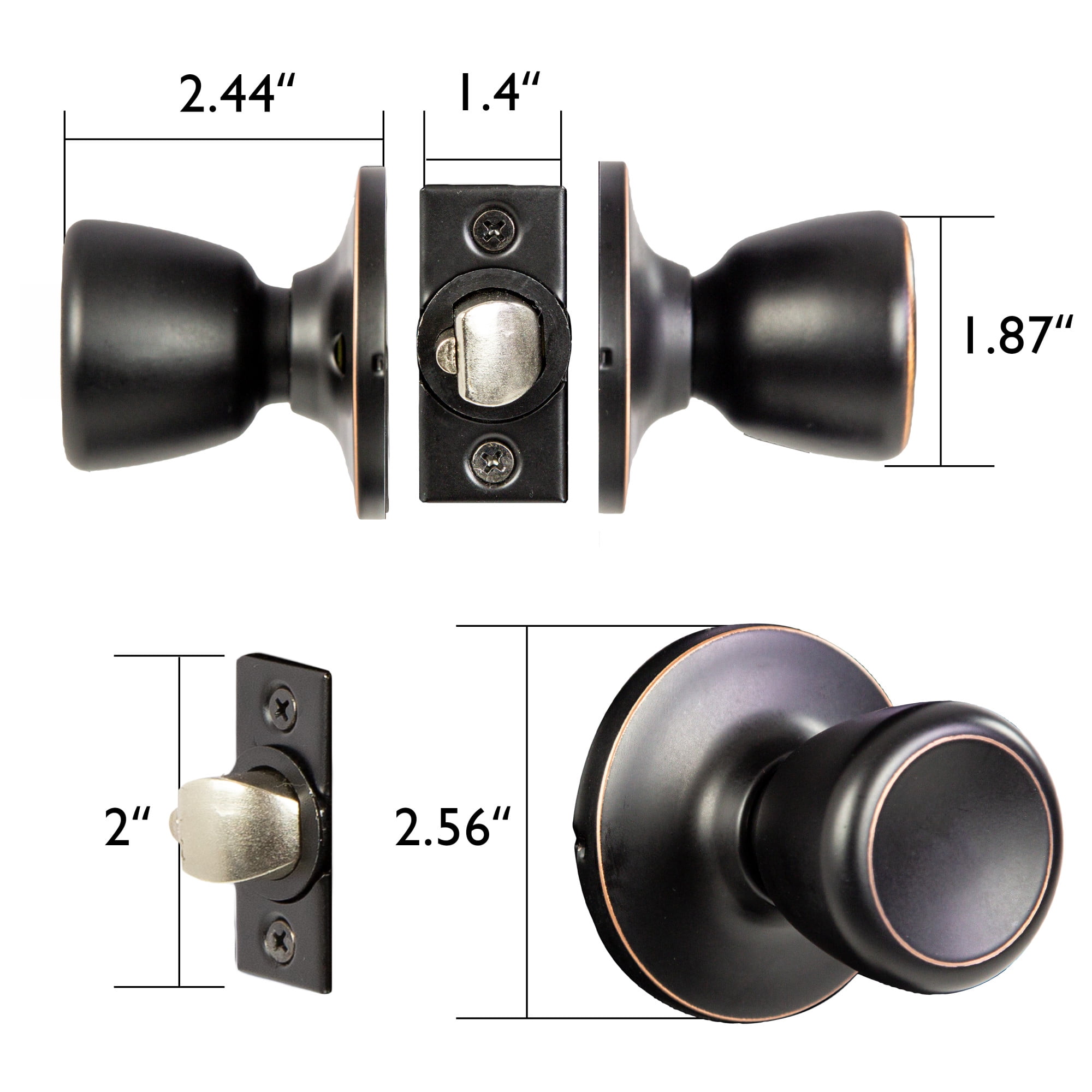 Oil Rubbed Bronze Passage Door Knob for Hall and Closet, Interior, 12-Pack