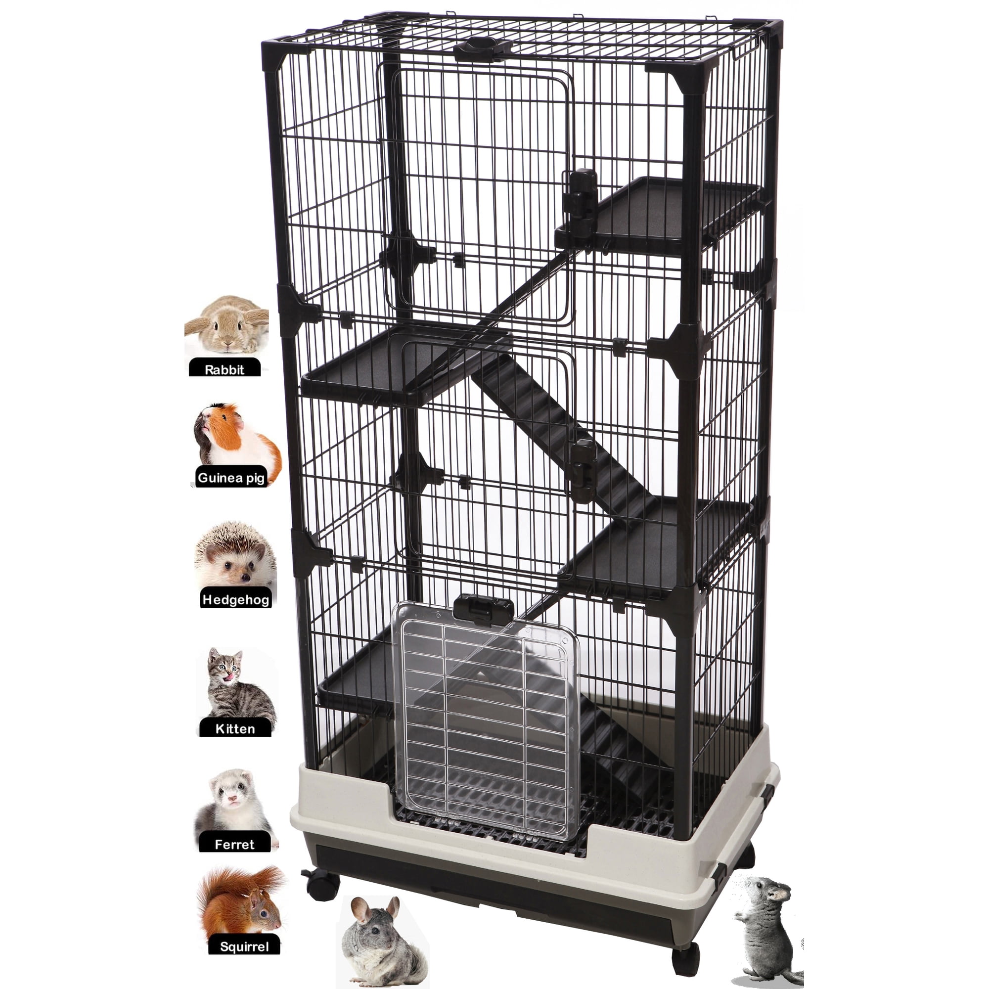 53'' EXTRA LARGE 5-Levels Deluxe and Durable Indoor Guinea Pig Ferret Rabbit Small Animal Cage Hutch Pull Out Tray with 3 Front Doors