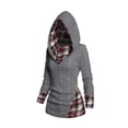 thumbnail image 4 of Casual women's hoodie pullover long sleeve twisted cable knit top plaid print hooded sweater for women spring and winter-Gray-XL, 4 of 7