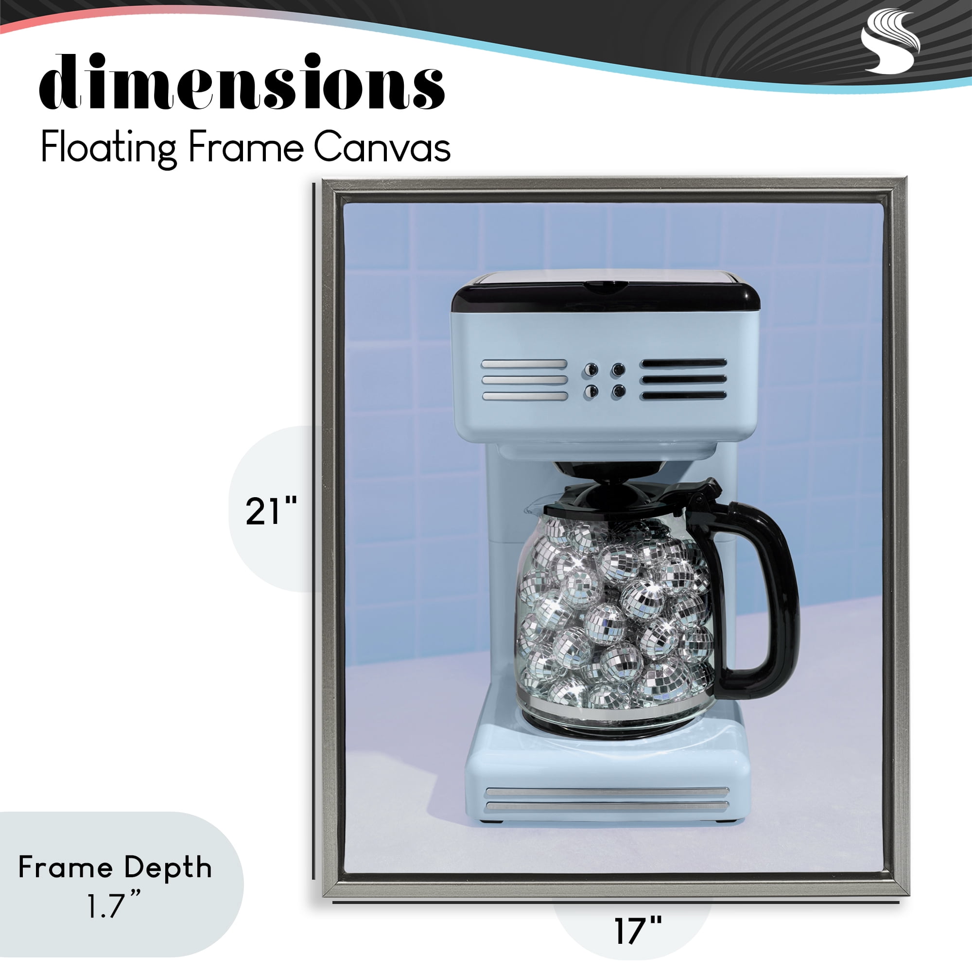 Stupell Industries Disco Coffee Maker over Blue Gray Framed Floater Canvas Wall Art, design by LISH Creative