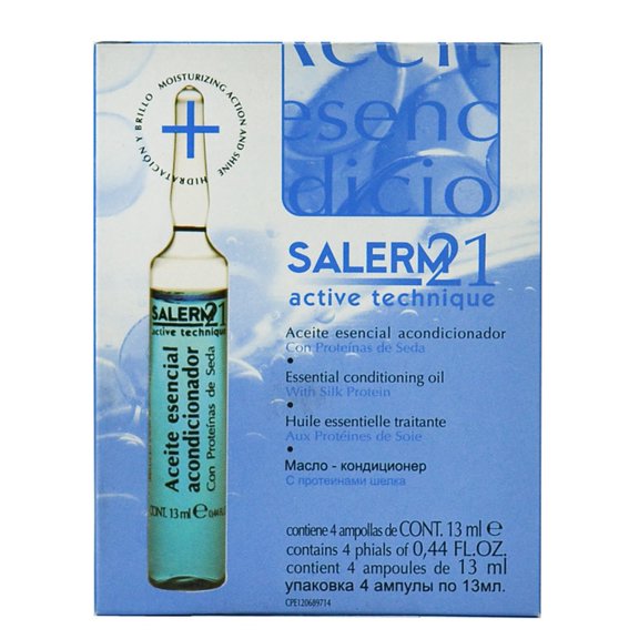 4 vials x 0.44 oz , Salerm Cosmetics Essential Conditioning Oil with 21 Silk Proteins Hair Scalp, Pack of 3 w/ SLEEK Teasing Comb