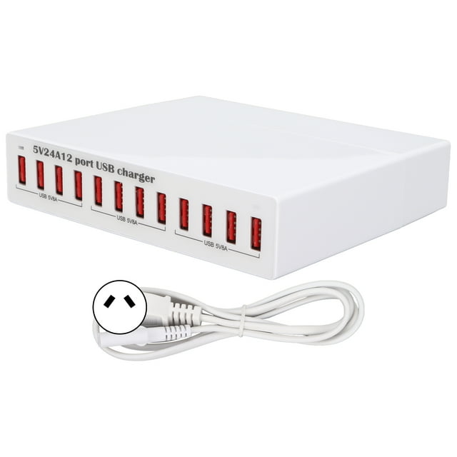 Estación de carga USB, derivación inteligente de 12 puertos, luz indicadora de LED, reconocimiento automático, concentrador de carga USB, enchufe de 100-240VAU