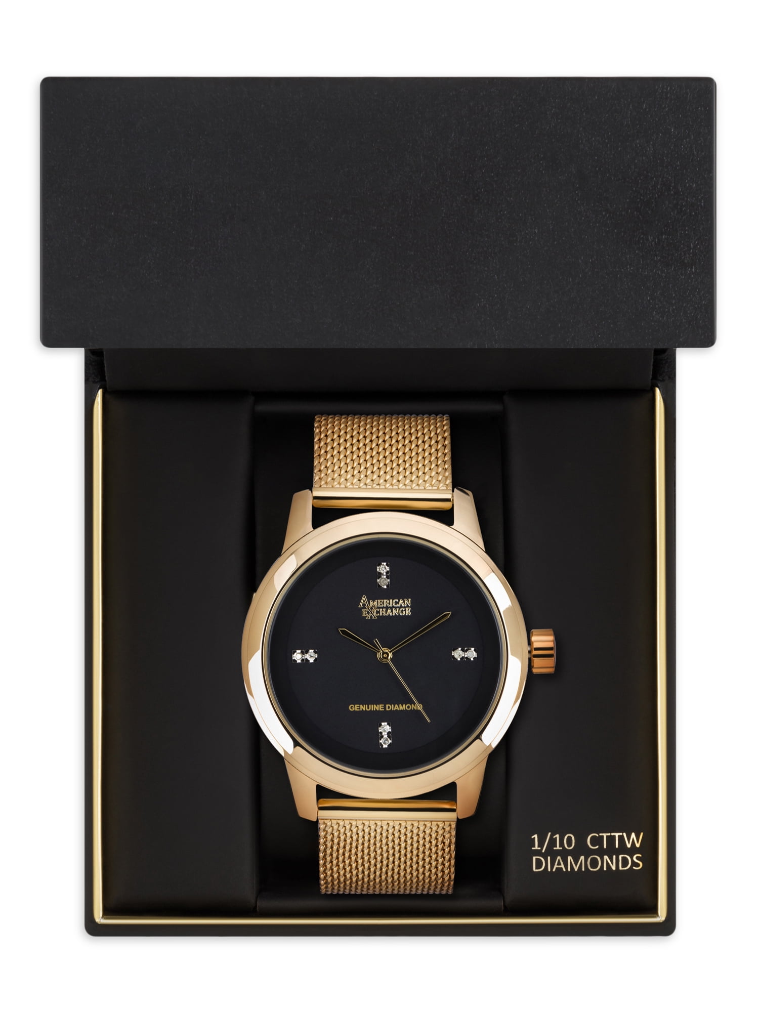 American Exchange Men's Genuine Diamond Collection Gold Mesh Bracelet Watch
