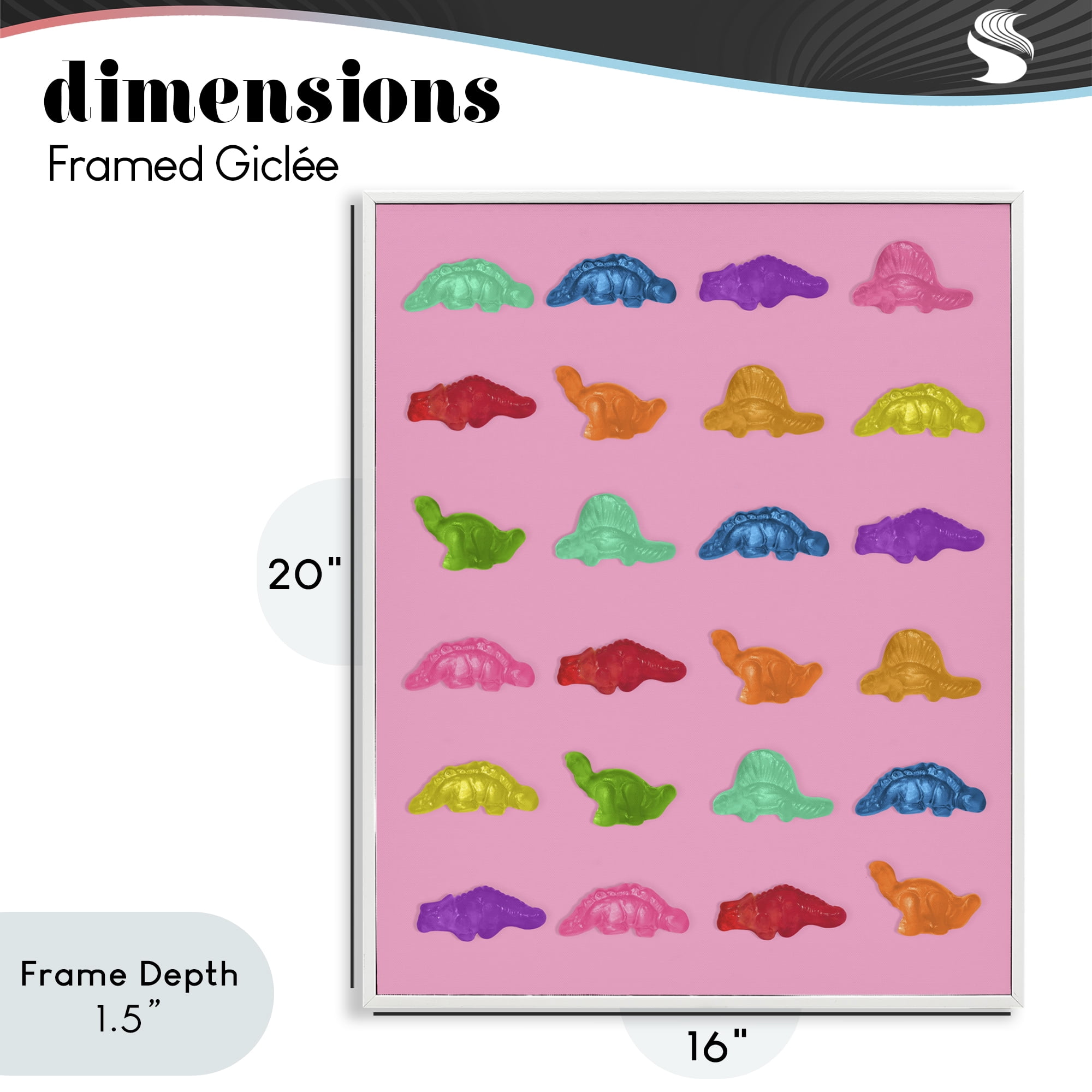 Stupell Industries Dinosaur Gummies on Pink White Framed Giclee Art, design by LISH Creative
