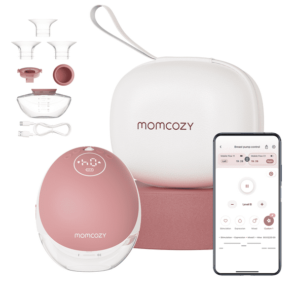 Momcozy Extractor De Leche Eléctrico Manos Libres Mobile Flow | M9, Control Discreto Mediante APP, Extractor De Leche Portátil M9, 24mm, Paquete de 1, Rojo