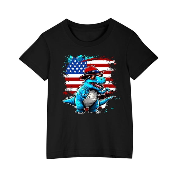 Independence Day Toddler Boys T-shirt for Boys, Short Sleeve Cotton Tee with Patriotic Print, Round Neck, Breathable Fabric, for Ages 3-10, Hand Wash Only
