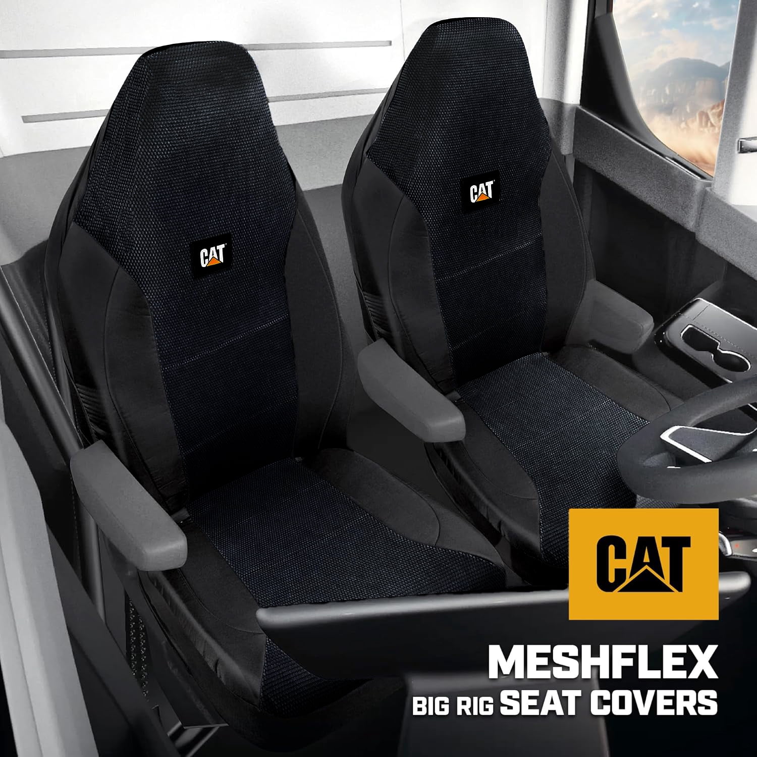Yupbizauto New Big Rig Truck Seat Covers, Black Mesh, Heavy-Duty Universal Fit, Set of 2, for Semi Trucks, Commercial Vehicles Bundle Set