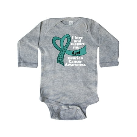 

Inktastic I Love and Support My Aunt Ovarian Cancer Teal Ribbon Heart Gift Baby Boy or Baby Girl Long Sleeve Bodysuit