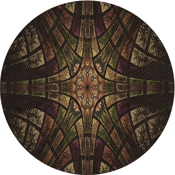 Ahgly Company Machine Washable Indoor Round Transitional Red Brown Area Rugs, 7' Round