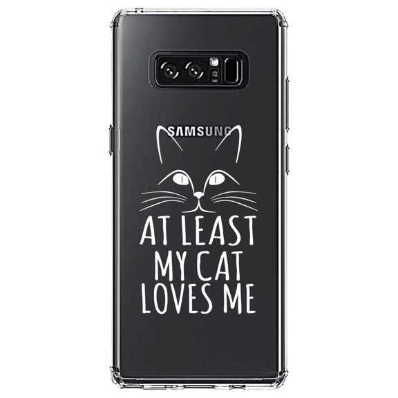 DistinctInk Clear Shockproof Hybrid Case for Samsung Galaxy Note 8 - TPU Bumper Acrylic Back Tempered Glass Screen Protector - At Least My Cat Loves Me