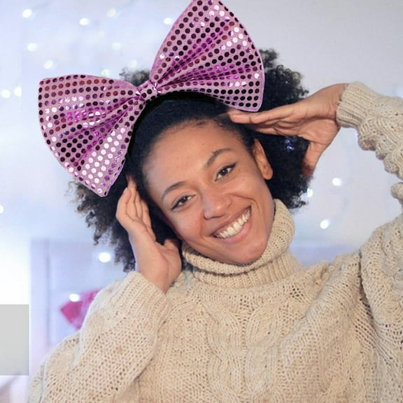 YOHAVEN Sequin Big Bow Headband Oversized Glitter Hair Hoop, Holiday Party Headdress for Women Teens Xmas Party Favor Costume Masquerade Photography Prop